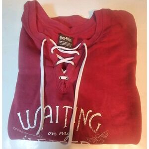 Harry Potter Hogwart Womens Large Lace Up V Neck Sweatshirt Burgundy/Gray Stripe